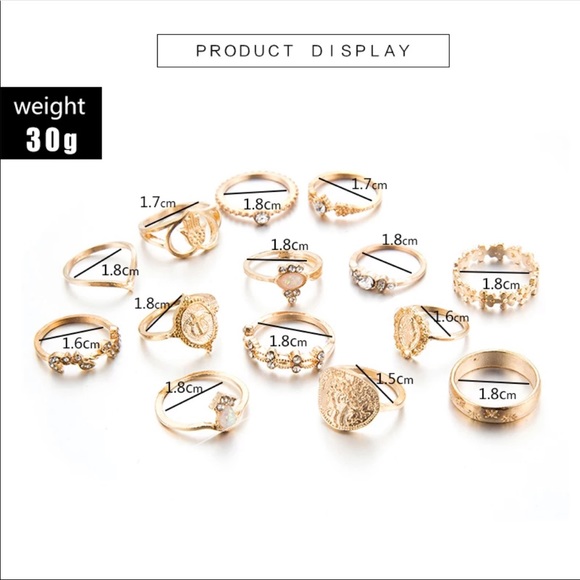 15pcs/set Bohemian Gold Ring Set - Picture 3 of 6
